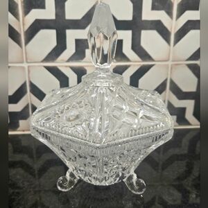 Elegant Clear Crystal Look Glass Candy Dish With LID